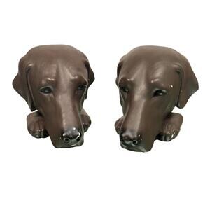 Vtg. Gargoyle Studios Chocolate Lab Labrador Retriever Dog Plaster Bookends